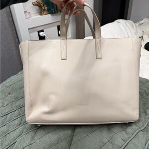 Calpak Cream Pebbled Leather Tote